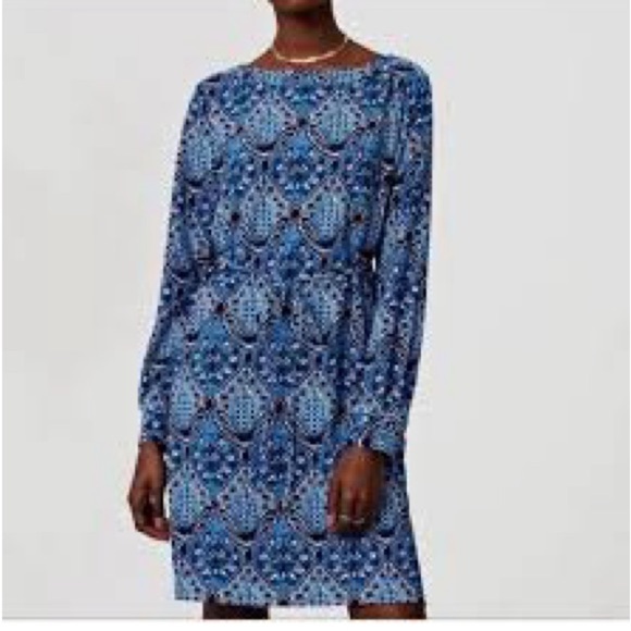 Ann Taylor Loft Blue Printed Long Tunic Women’s Dress Size XS Shift Dress - Picture 1 of 15